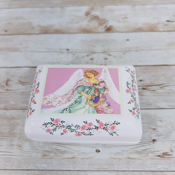 VTG 1984‎ Dayspring Inspiration Ceramic Angel Blessing Trinket Box & Cards 4x3x2 - Picture 1 of 9